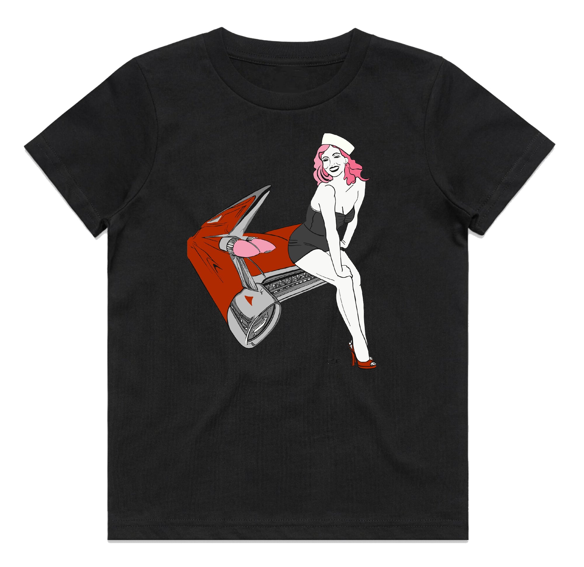 '59 FINS' BACKEND TAILLIGHTS 59 CADILLAC SAILOR GIRL KIDS TEE