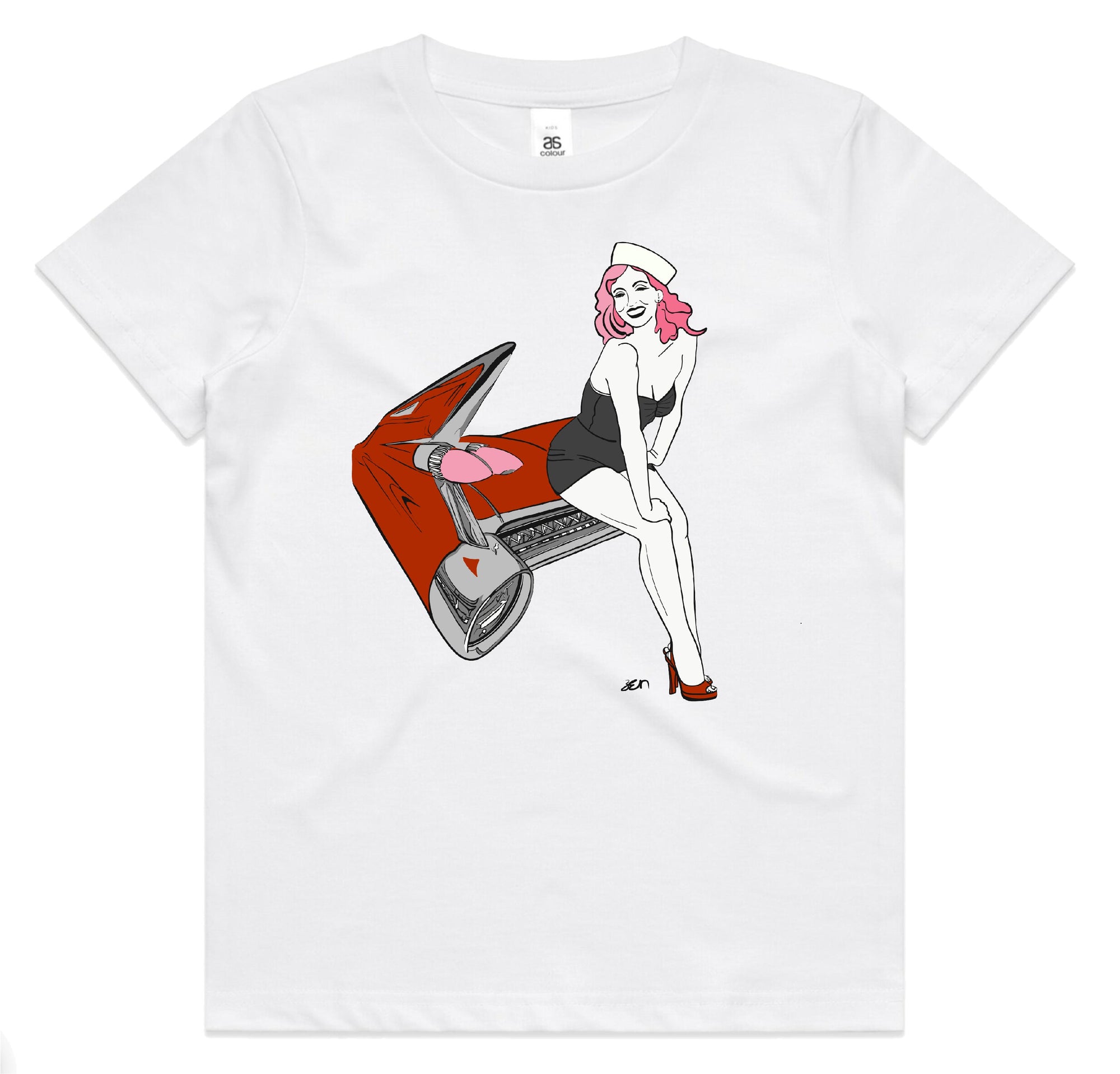 '59 FINS' BACKEND TAILLIGHTS 59 CADILLAC SAILOR GIRL KIDS TEE
