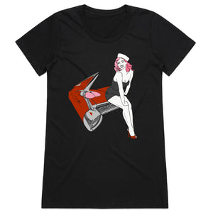 '59 FINS' BACKEND TAILLIGHTS 59 CADILLAC SAILOR GIRL LADIES TEE