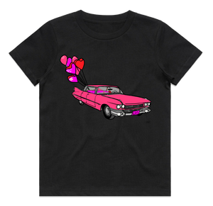 'CANDY PINK CADDY' ELVIS TRIBUTE CADILLAC BALLOONS KIDS TEE