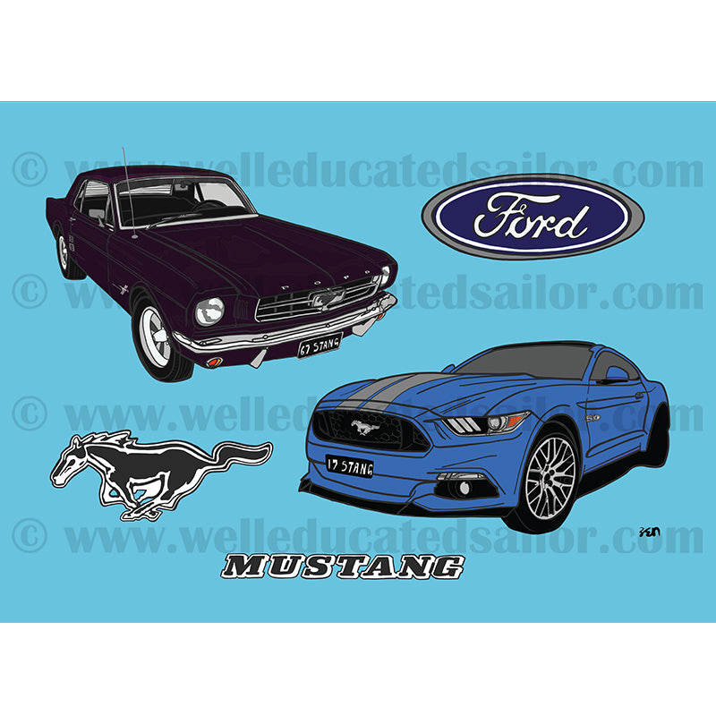 Mustang Poster on Blue