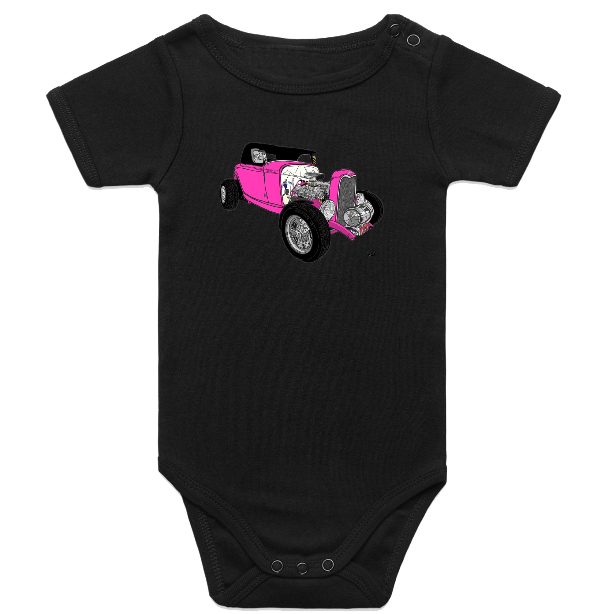 'PINK HOTTY' 32 FORD ROADSTER HOTROD HOT PINK BABY ONESIE