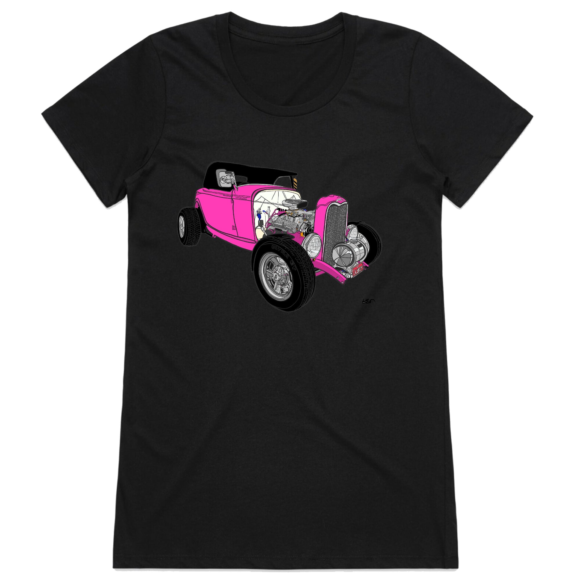 'PINK HOTTY' 32 FORD ROADSTER HOTROD HOT PINK LADIES TEE